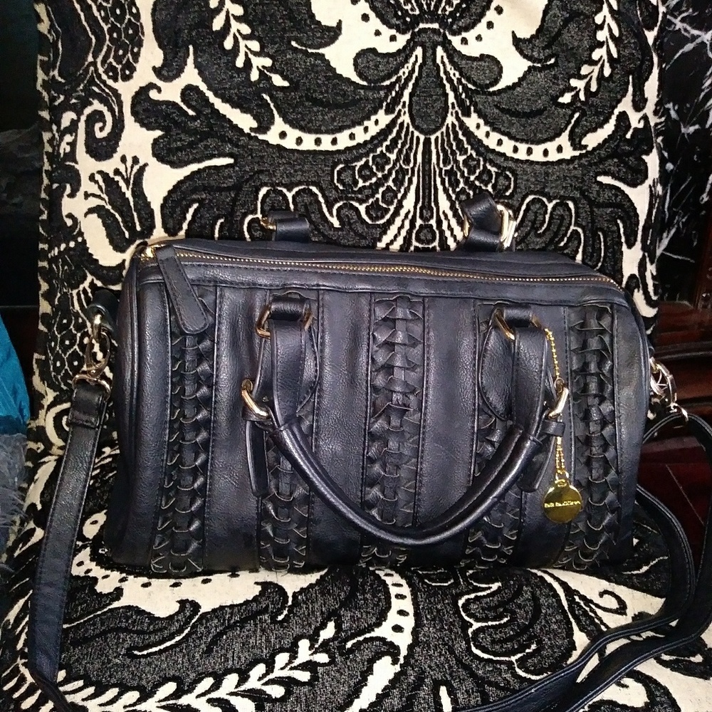 BUDDHA Handbag Tote Purse Black Gold Quilted Cross